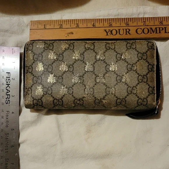 GUCCI Ophidia GG zip around wallet -navy blue leather with golden bees - Picture 2 of 5